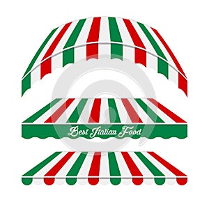 Awnings Vector Set. Different Forms. Colors of the Italian