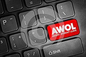 AWOL absent without leave text on a keyboard key, symbolizing unauthorized absence, missing status, duty violation, military
