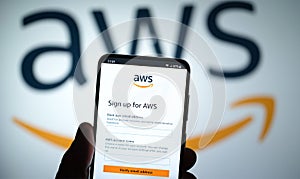 AWS Amazon Web Services - AWS website displayed on smartphone