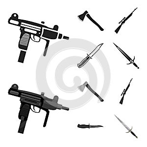Ax, automatic, sniper rifle, combat knife. Weapons set collection icons in black,monochrome style vector symbol stock