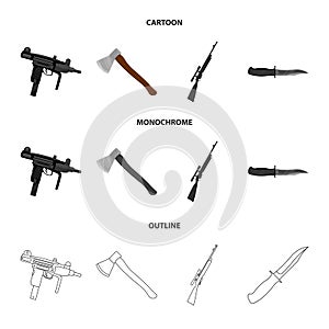 Ax, automatic, sniper rifle, combat knife. Weapons set collection icons in cartoon,outline,monochrome style vector