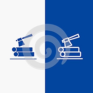 Ax, Log, Timber, Wood Line and Glyph Solid icon Blue banner Line and Glyph Solid icon Blue banner