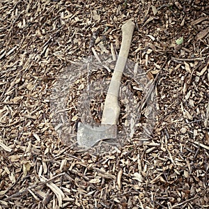 Ax with wooden handle