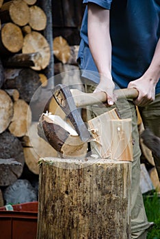 chopping wood