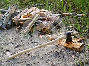 Axe chopping firewood