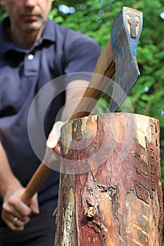 Axe chops firewood