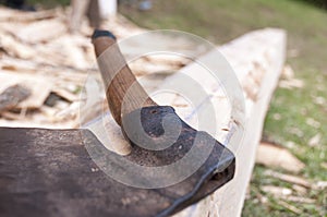 Axe and handmade joist