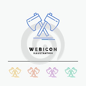 Axe, hatchet, tool, cutter, viking 5 Color Line Web Icon Template isolated on white. Vector illustration