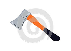 Axe, hatchet, work tool icon. Ax, sharp metal blade and handle. Camping equipment, lumberjack gear. Flat graphic vector