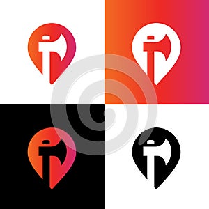 Axe and map pin logo concept, ax and location pointer icon, hatchet and position symbol - Vector