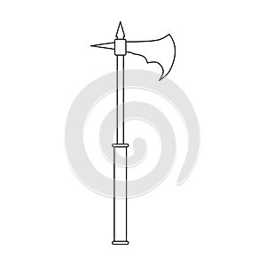 Axe of medieval vector outline icon. Vector illustration weapon ancient on white background. Isolated outline