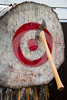 Axe in red and white target