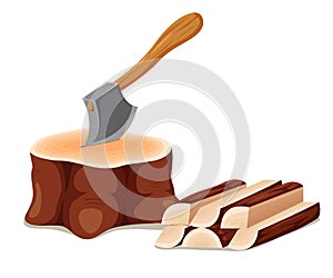 Axe set in chopping block