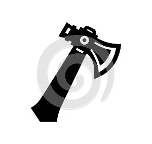 Simple black and white illustration of an axe icon against a white background.