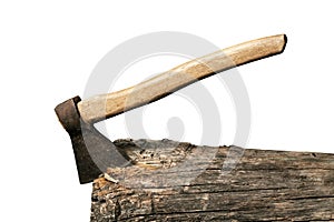 Axe sticked in the beam isolated