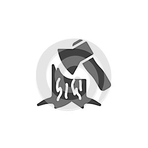 Axe tree stump vector icon