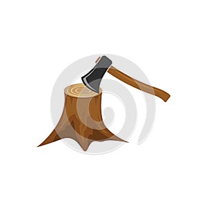 axe with tree wood stump  icon vector illustration design template