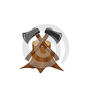 axe with tree wood stump  icon vector illustration design template