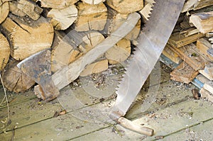 Axe and two-man saw