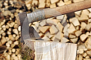 Axe on wood