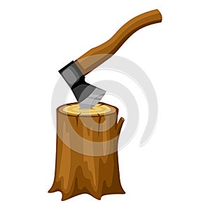 Axe and wood stump. Illustration for forestry and lumber industry