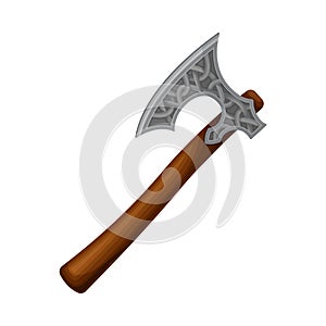 Axe with Wooden Handle and Sharp Blade as Norway Attribute Vector Illustration