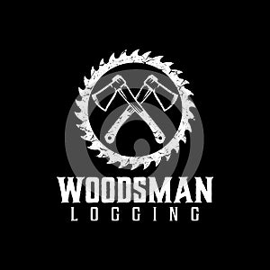Axe woodsman logo design vector icon