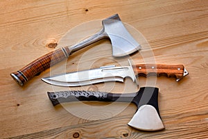 Axes, knife tools for crafts, survival, woodcutter, camping and outdoor life