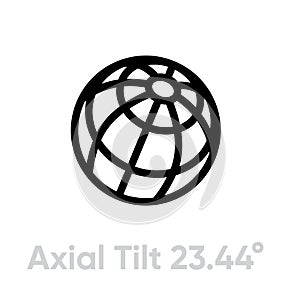 Axial tilt 23.44 globe planet icon isometric view. Editable line vector. Simple isolated single sign