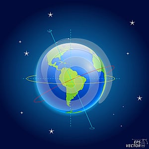 earth axis diagram with pole and equator. 3D Illustration.