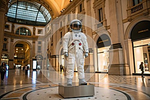 Axiom Prada space suit on display in Milan, Italy. The Axiom Extravehicular Mobility Unit, AxEMU, the spacesuit designed in photo