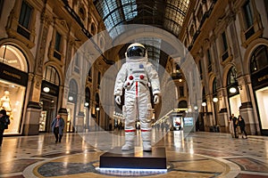 Axiom Prada space suit on display in Milan, Italy. The Axiom Extravehicular Mobility Unit, AxEMU, the spacesuit designed in photo