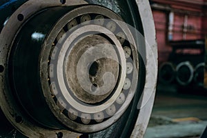 Axle bearing close-up. Roller bearing for railway wheelset