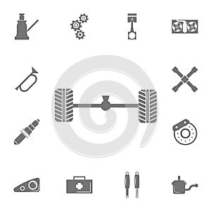 Axle and wheel car icon. Set of car repair icons. Signs of collection, simple icons for websites, web design, mobile app, info gra