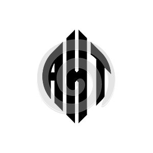 AXT circle letter logo design with circle and ellipse shape. AXT ellipse letters with typographic style. The three initials form a