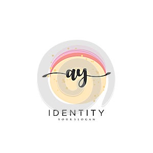 AY Handwriting logo vector of initial signature, wedding, fashion, jewerly, boutique, floral and botanical with creative template