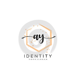 AY Handwriting logo vector of initial signature, wedding, fashion, jewerly, boutique, floral and botanical with creative template