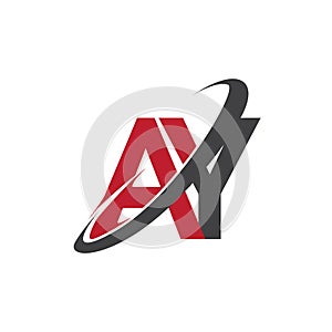 AY initial logo company name colored red and black swoosh design, isolated on white background. vector logo for business and