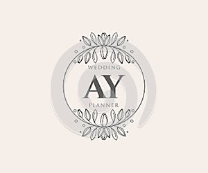 AY Initials letter Wedding monogram logos collection, hand drawn modern minimalistic and floral templates for Invitation cards,