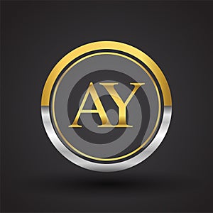 AY Letter logo in a circle, gold and silver colored. Vector design template elements for your business or company identity