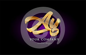 ay a y 3d gold golden alphabet letter metal logo icon design ha