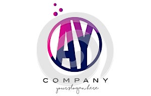 AY A Y Circle Letter Logo Design with Purple Dots Bubbles