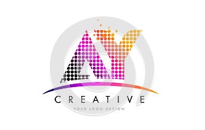 AY A Y Letter Logo Design with Magenta Dots and Swoosh