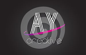 AY A Y Letter Logo with Lines Design And Purple Swoosh.