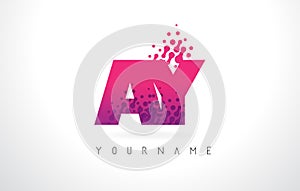 AY A Y Letter Logo with Pink Purple Color and Particles Dots Design.