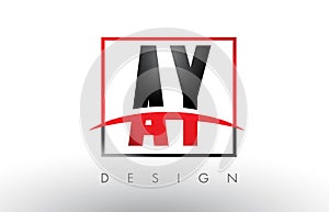 AY A Y Logo Letters with Red and Black Colors and Swoosh.