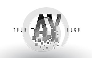 AY A Y Pixel Letter Logo with Digital Shattered Black Squares