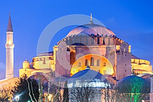 Aya Sofia Mosque with clear blue sky sunset