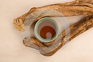 Ayahuasca drink and wood