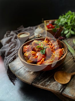 Ayam Masak Merah or Red Chicken - Traditional Nusantara Cuisine. Chicken cook with herbs   